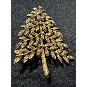 MyLu Vintage Gold Tone A/B Crystal Christmas Tree Brooch Rare Book Piece